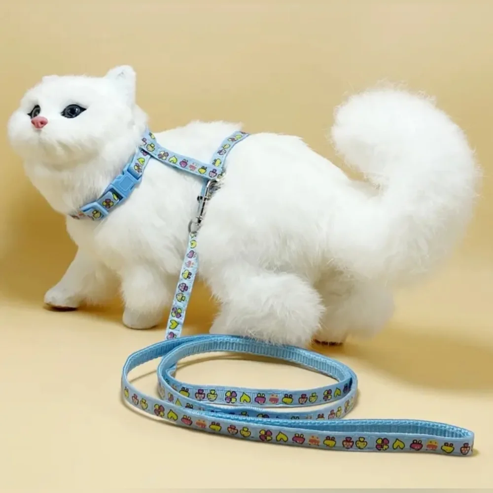 Purple Cat Harness, Traction Rope Set, Cartoon Graphic, Adjustable Collar